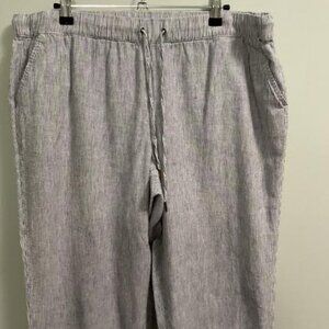 Rafaella Pinstripe gray linen drawstring pants